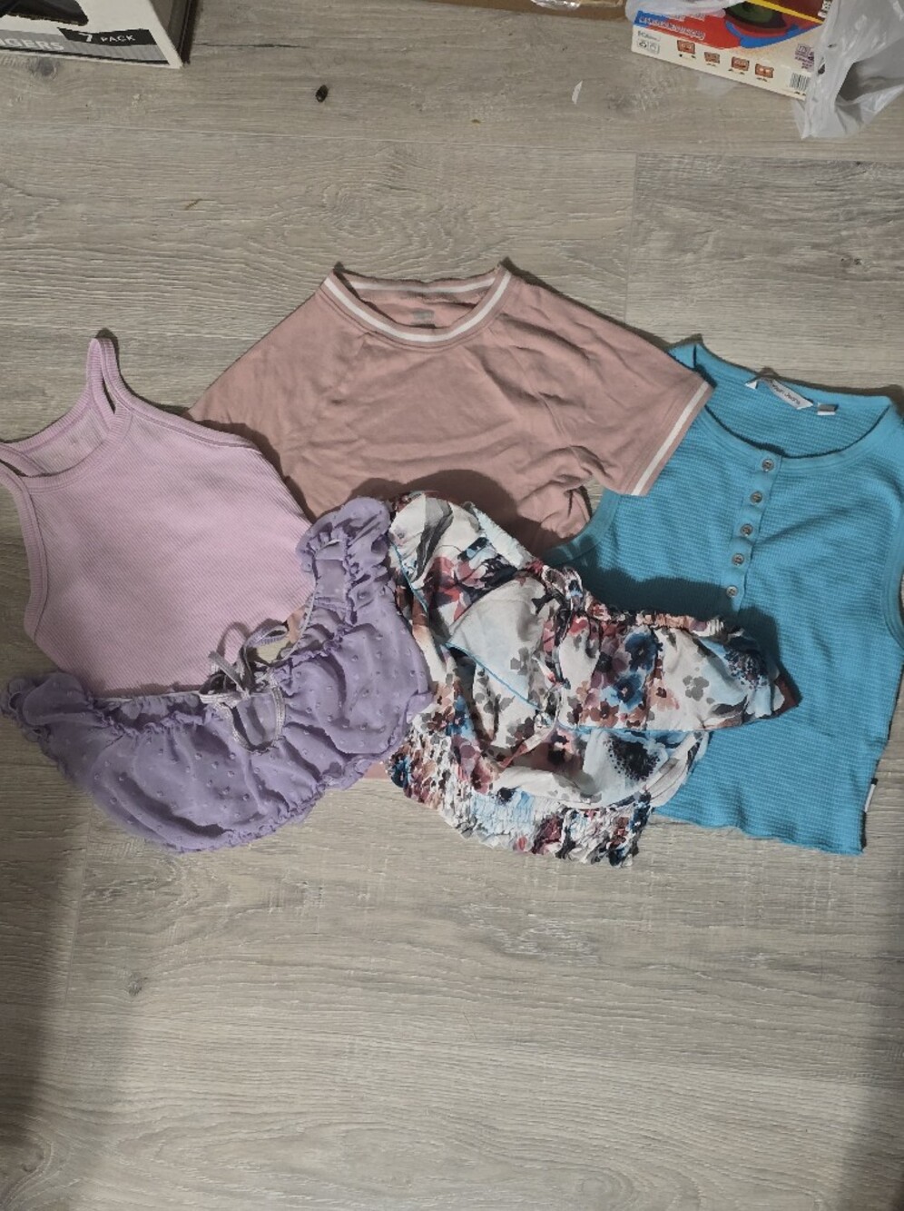 Women’s XS 5-Piece Top Bundle – Y2K Coquette Floral Purple Pink Blue